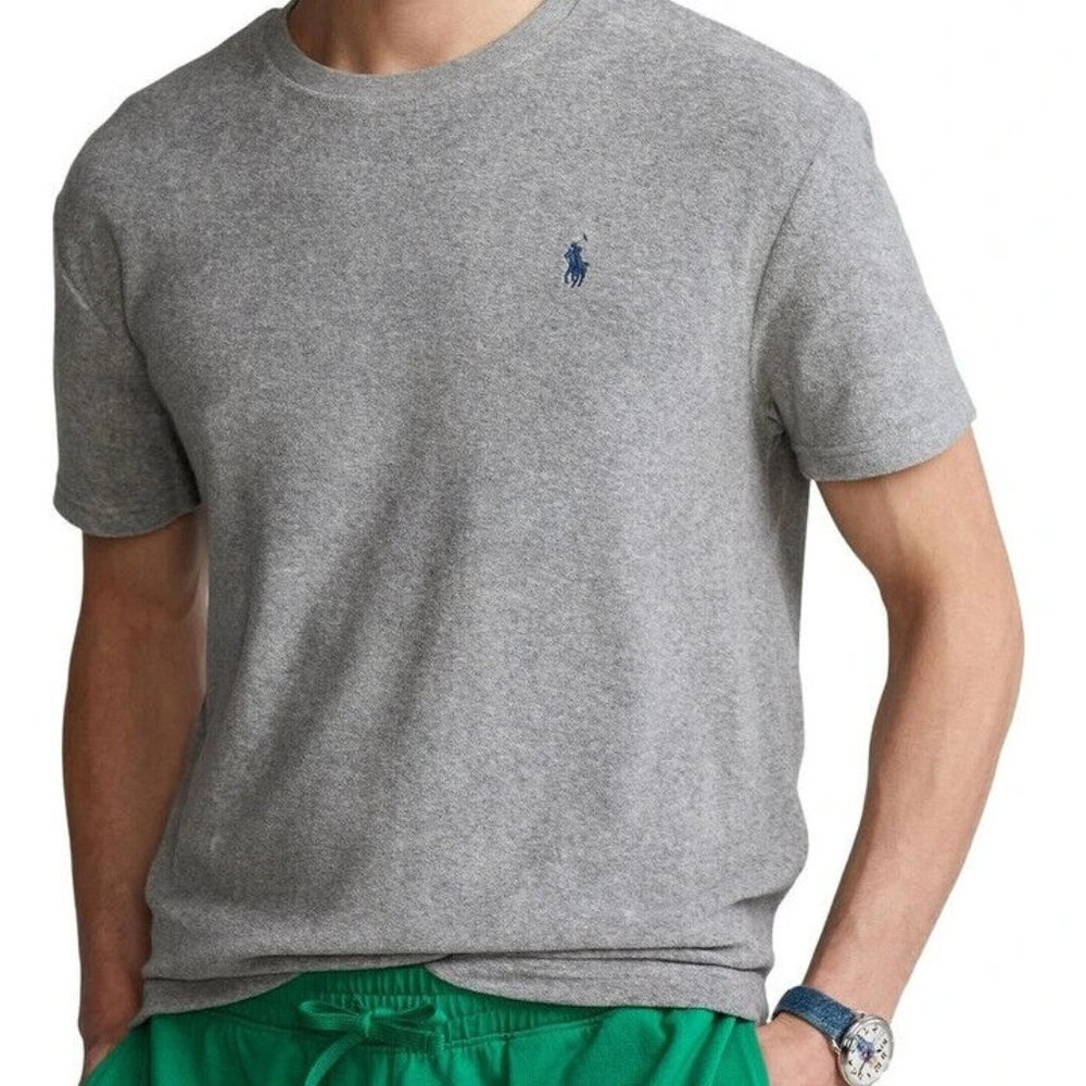 Polo Ralph Lauren Terry Cloth T-Shirt Heather Grey/Navy Blue Pony Men's XL